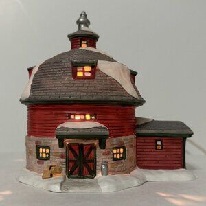 Vintage 1997 Christmas Village Ceramic Round Barn Lighted Seasonal Specialties